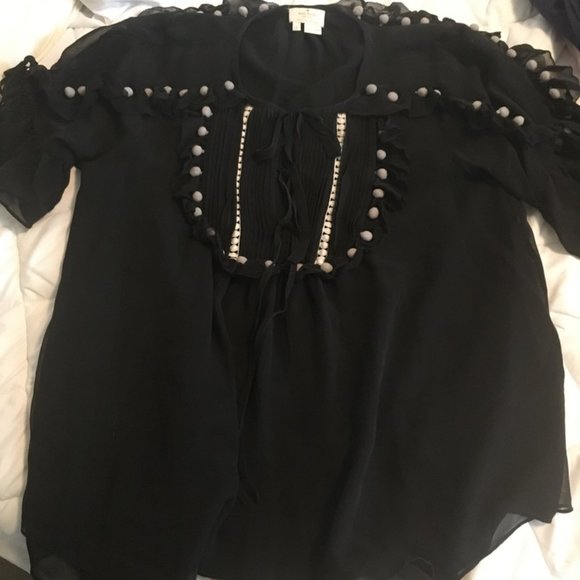 kate spade black white detail top blouse small - Picture 1 of 6